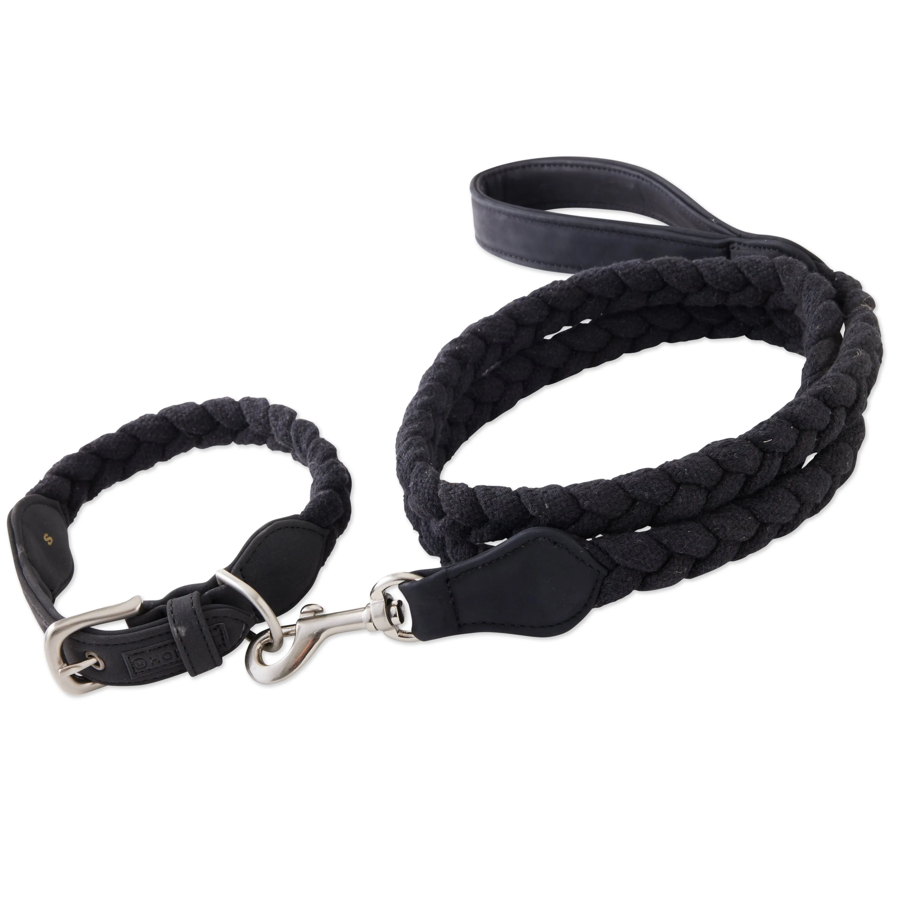 2-Piece Vegan Suede Collar & Braided Cotton Rope Leash Set