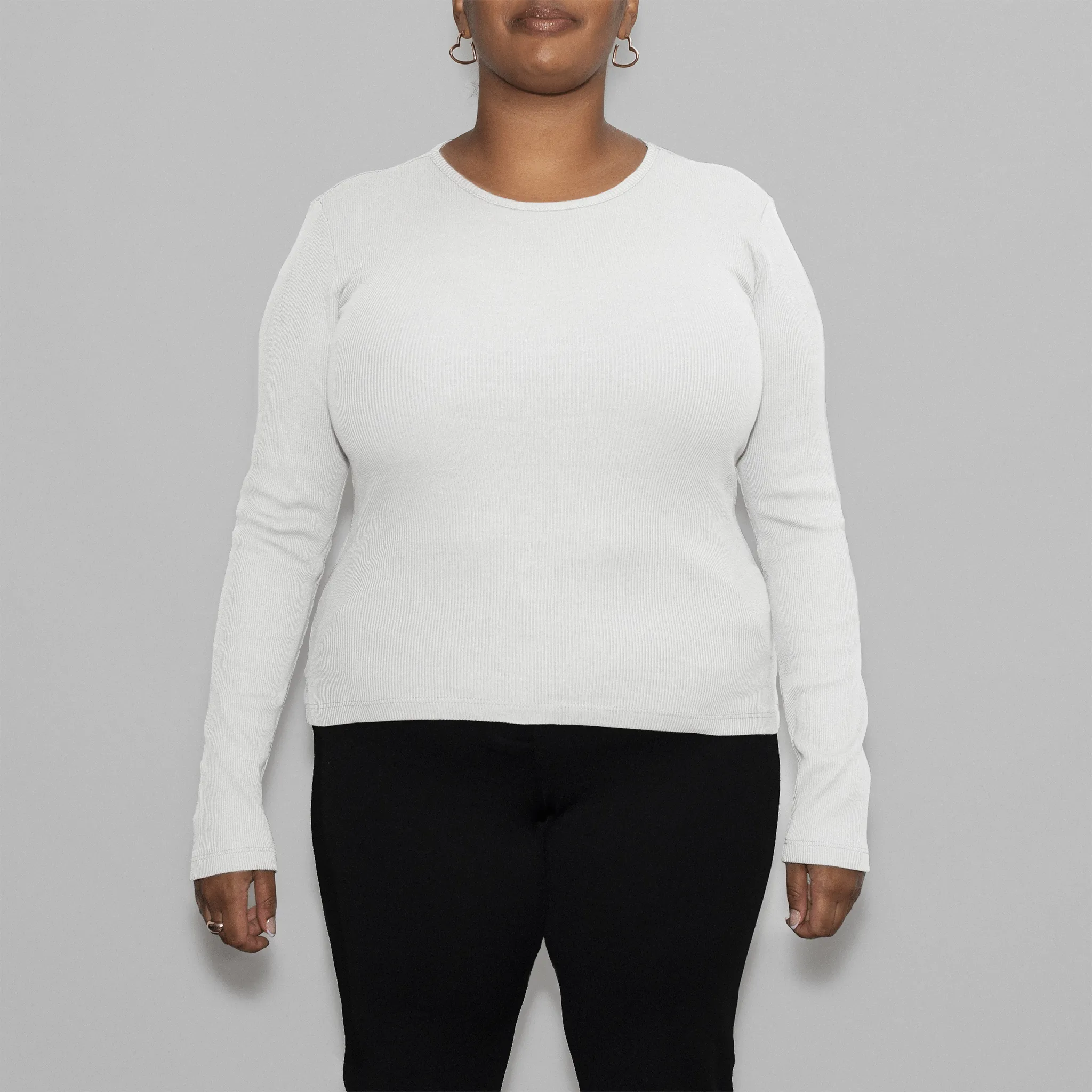 5 Pack | Women’s Rib Long Sleeve Tops, Recycled Cotton, White