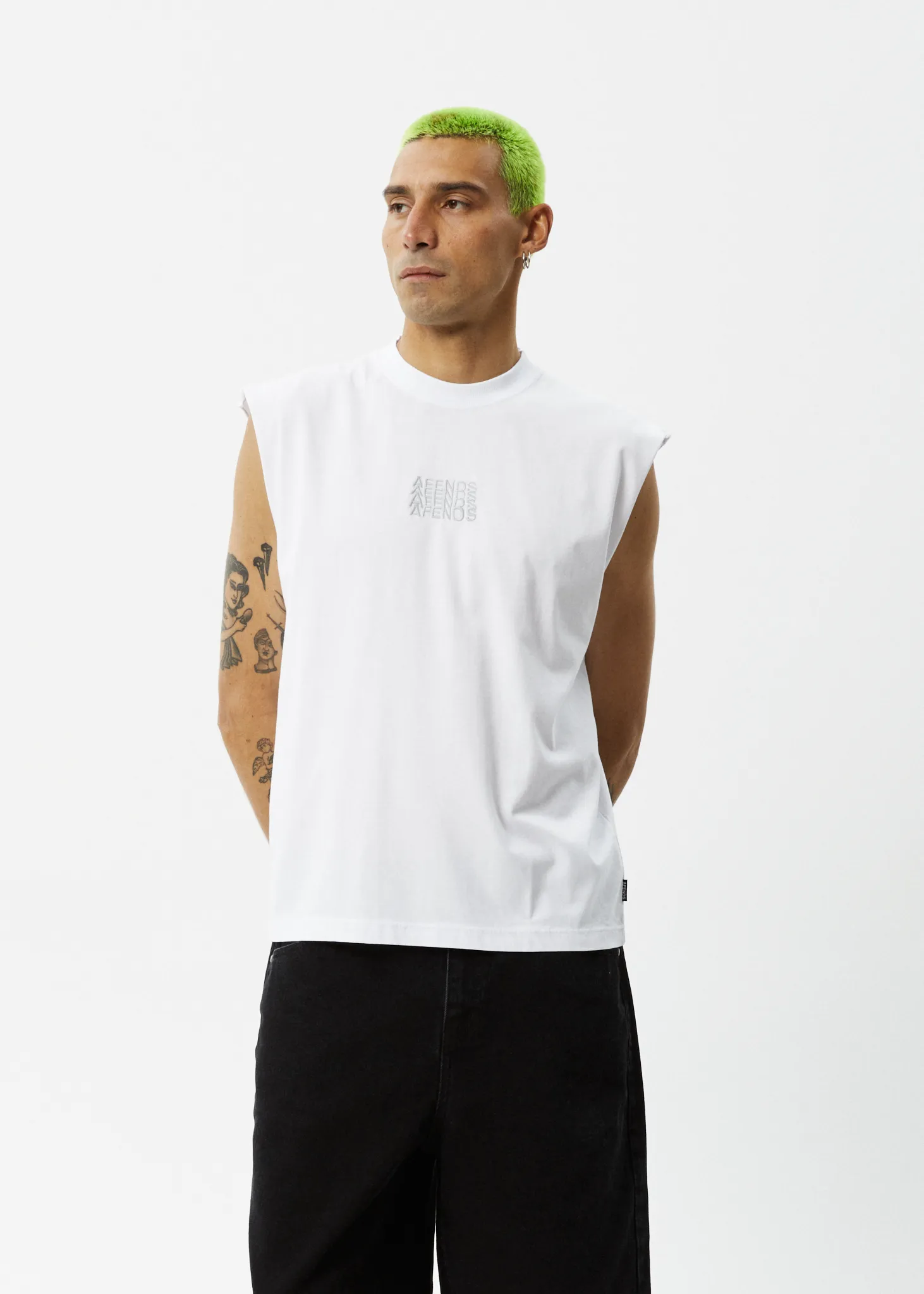 AFENDS Mens Limits - Graphic Sleeveless T-Shirt - White