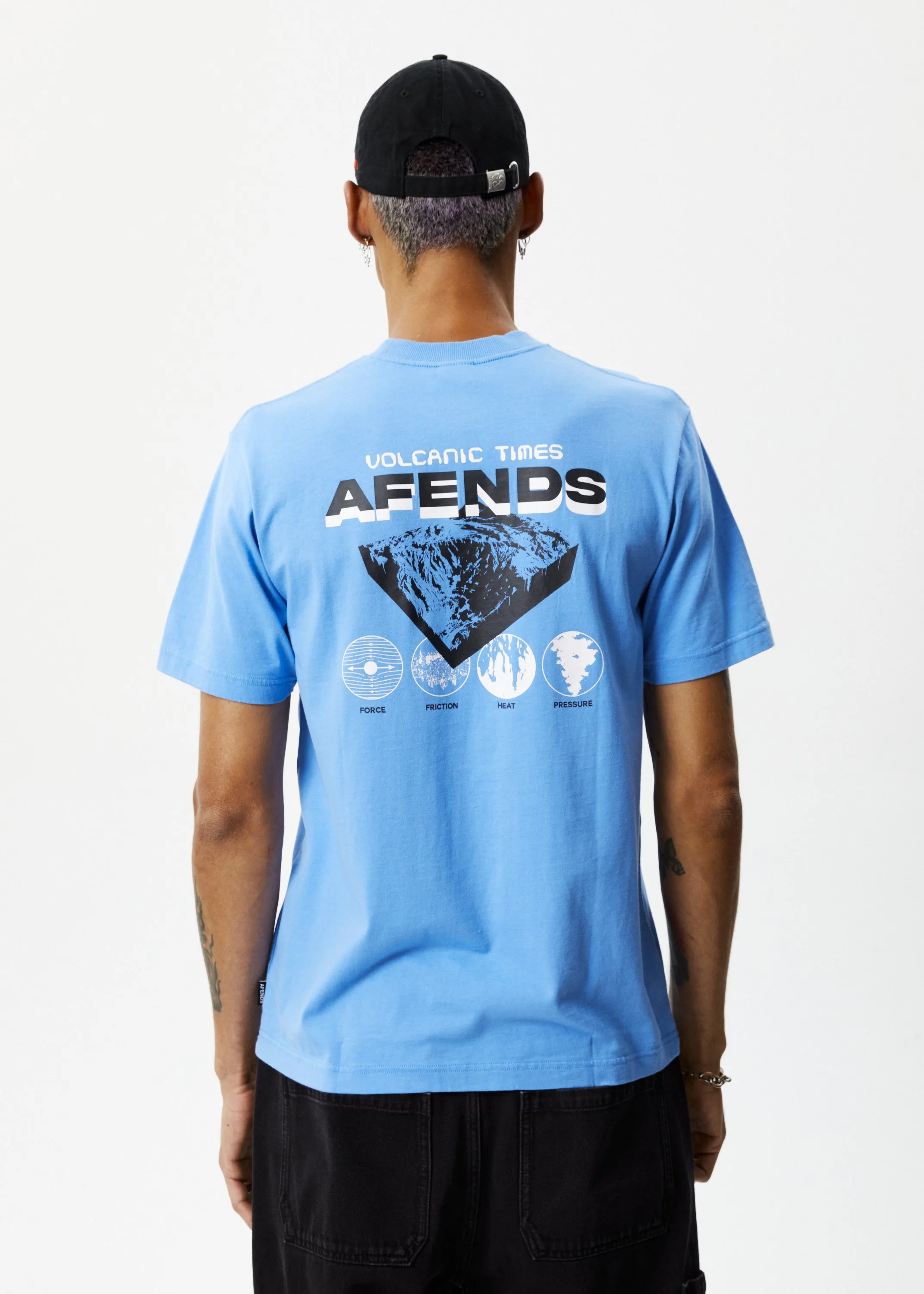 AFENDS Mens Volcanic Times - Graphic Retro T-Shirt - Arctic