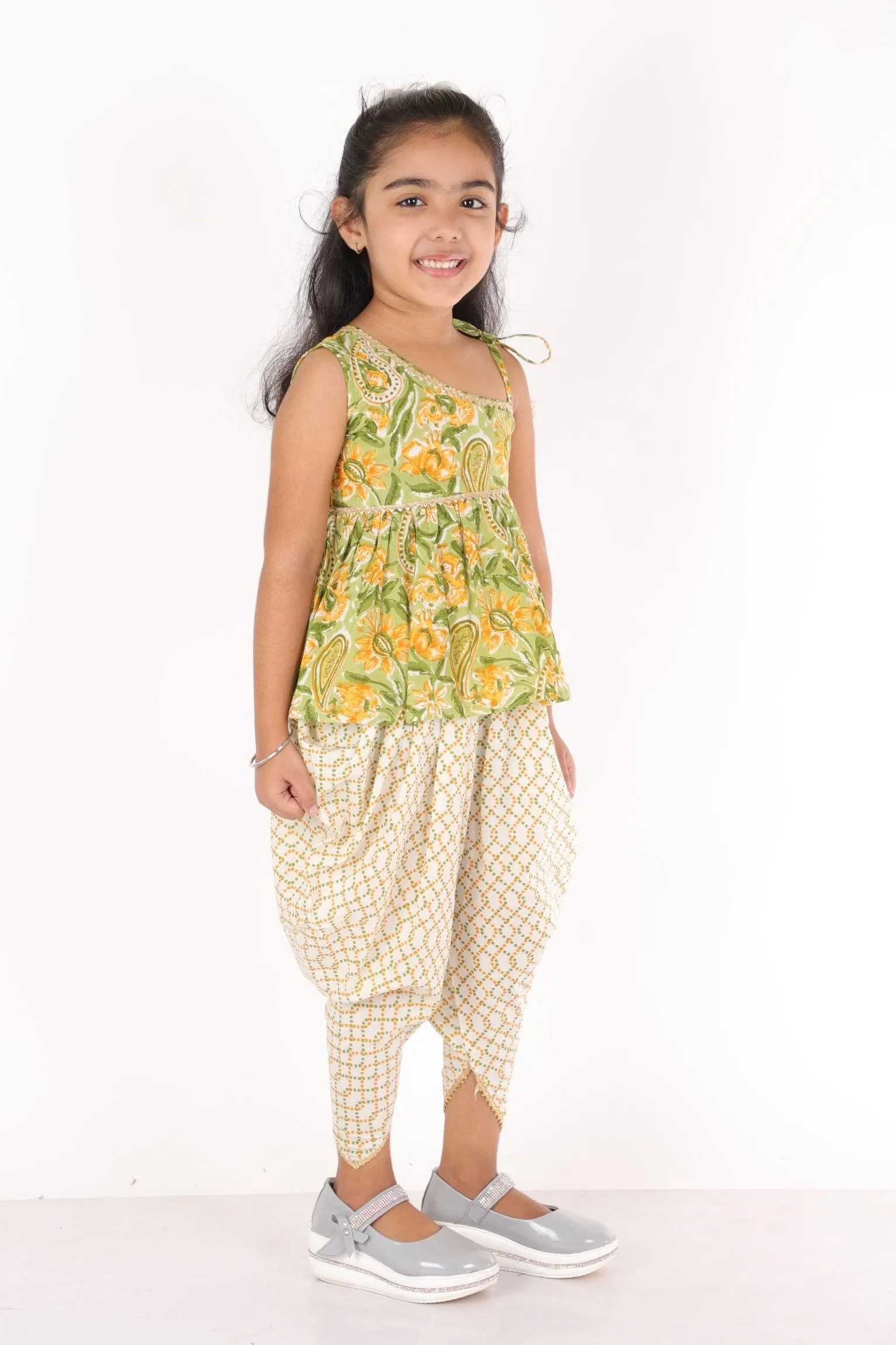 Ahhaaaa Cotton Floral Print Kurti-Pajama Set for Girls