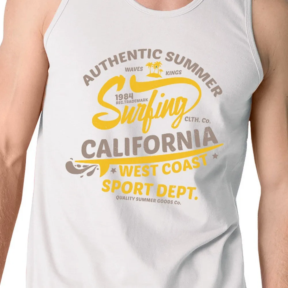 Authentic Summer Surfing California Mens White Tank Top