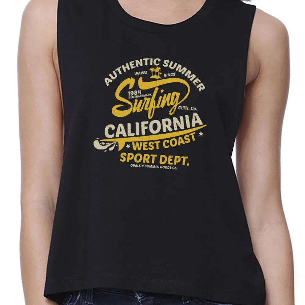 Authentic Summer Surfing California Womens Black Crop Top