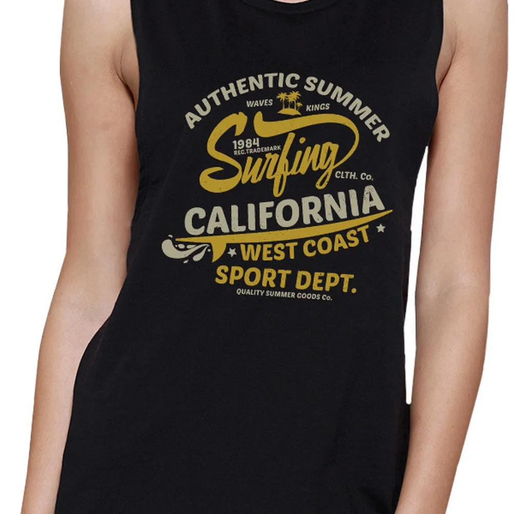 Authentic Summer Surfing California Womens Black Muscle Top