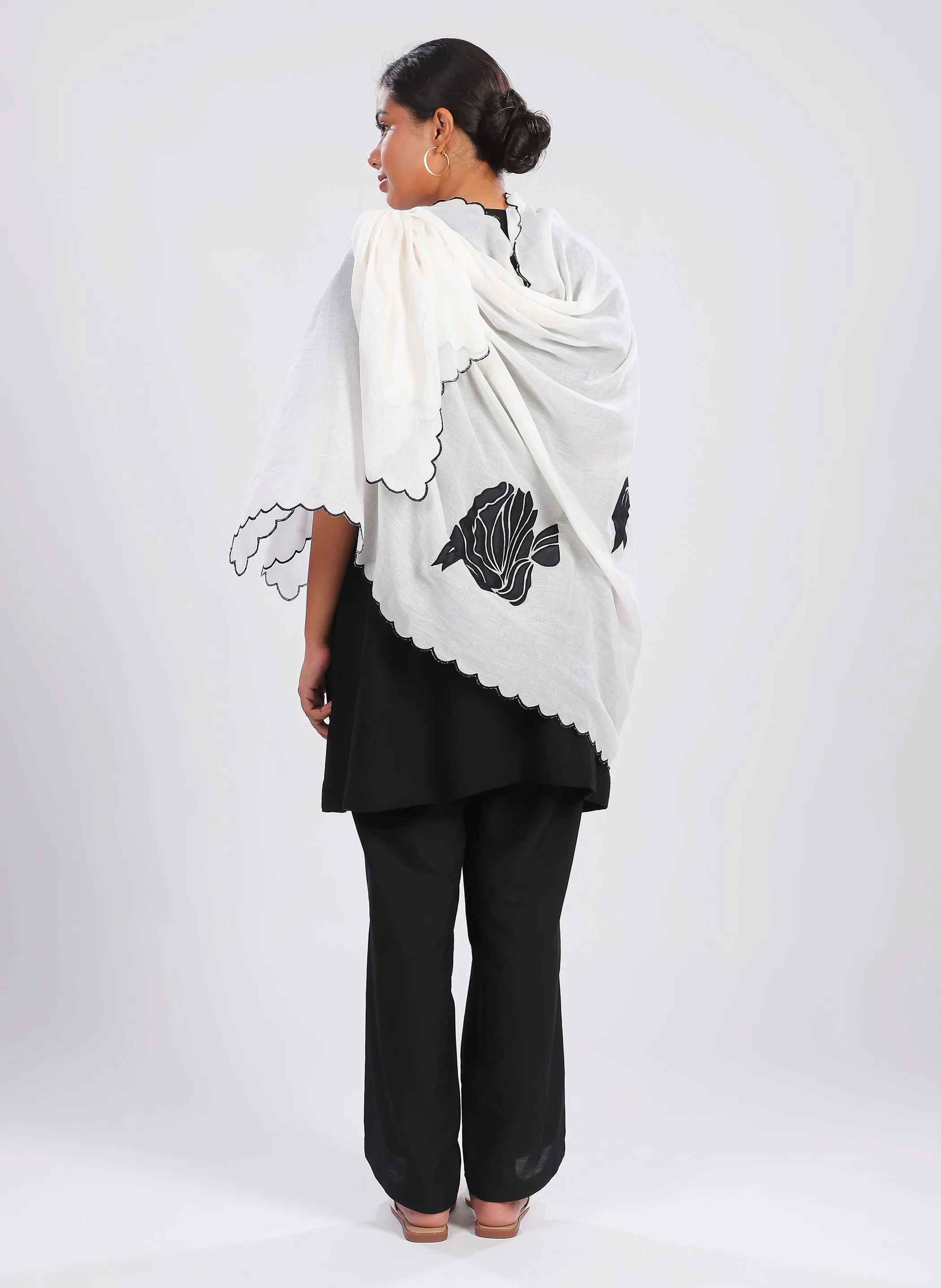 Black and White Abstract Floral Patchwork Set with Dupatta