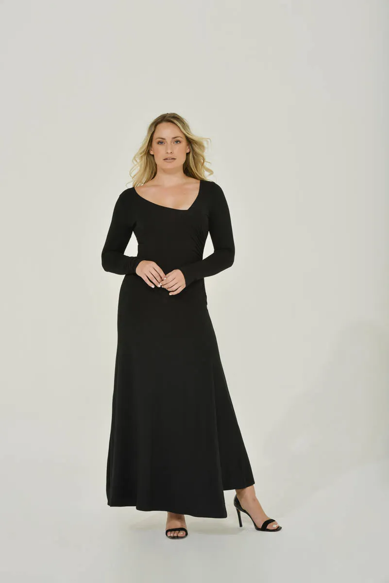 Black Maxi Dress w/ Side Ruching