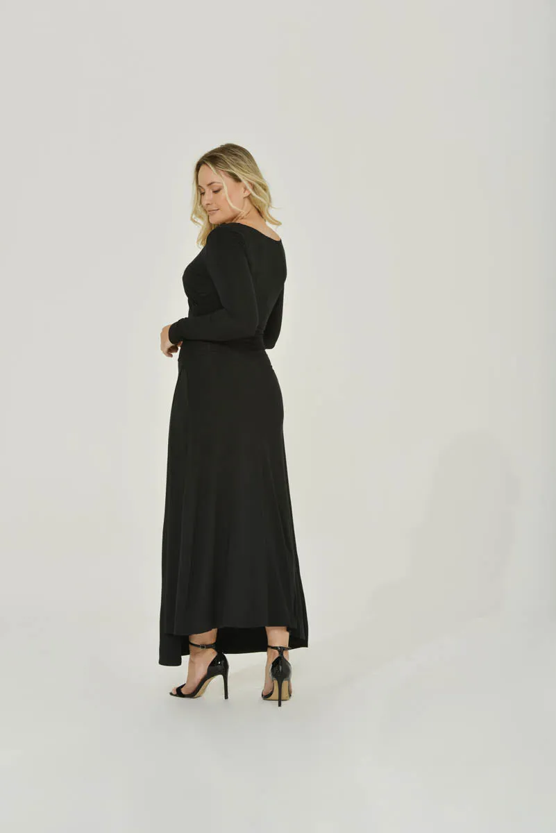 Black Maxi Dress w/ Side Ruching