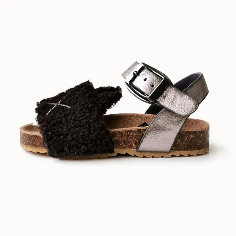 Boxbo Girl's Canine Cork Sandal, Black/Silver