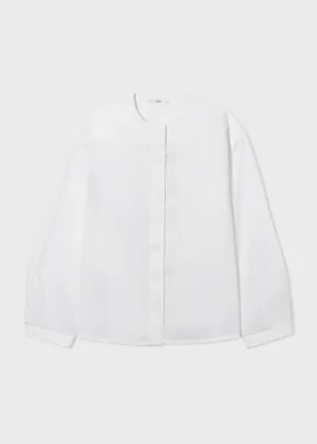 Boxy Long Sleeve Top in Cotton Poplin - White