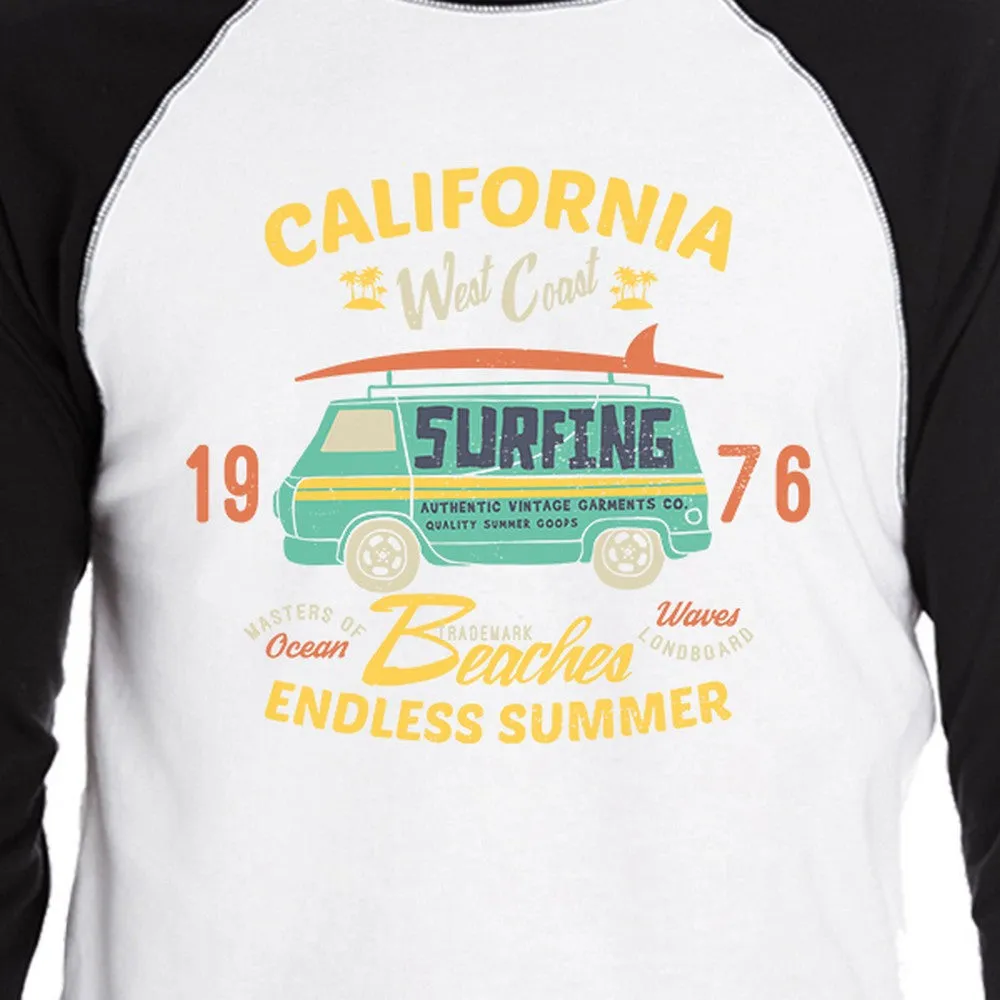 California Beaches Endless Summer Mens Black And White Baseball Shirt