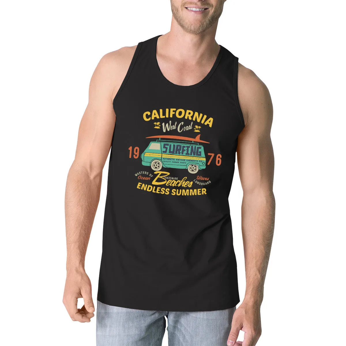 California Beaches Endless Summer Mens Black Tank Top