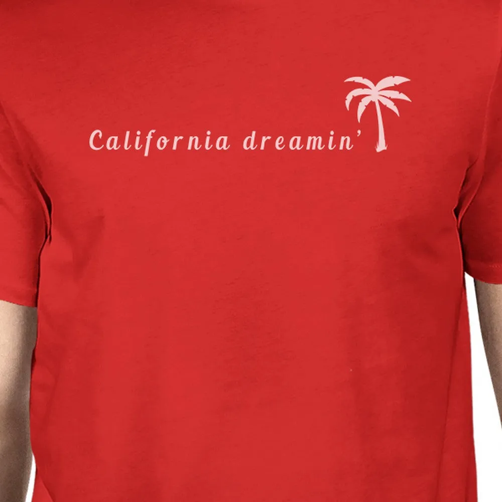 California Dreaming Mens Red Graphic Tee Crew Neck Summer T-Shirt