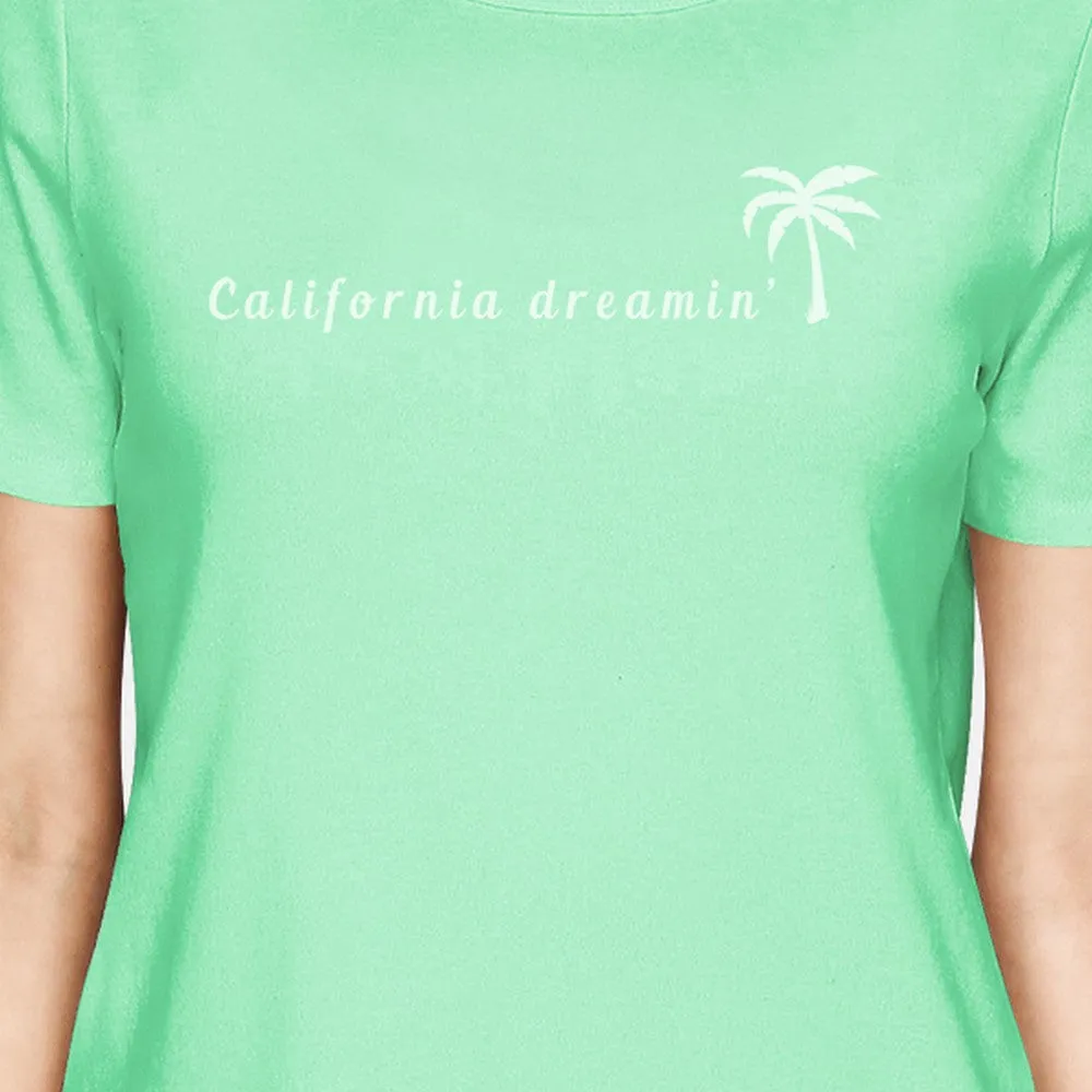 California Dreaming Womens Mint Cute Palm Tree Design Summer Shirt