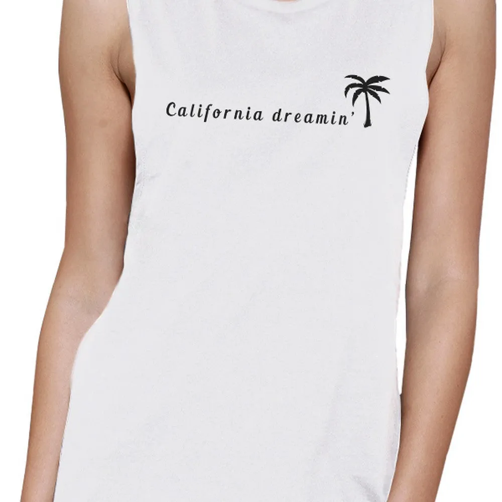 California Dreaming Womens White Muscle Top Lightweight Summer Tee