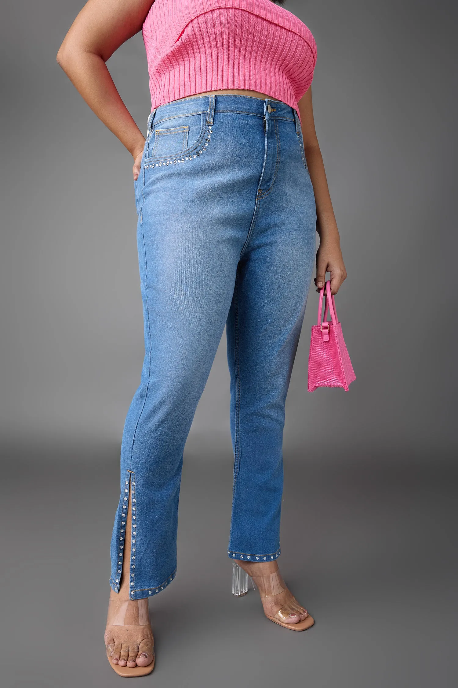 Curve Blue Rhinestone Bootcut Jeans