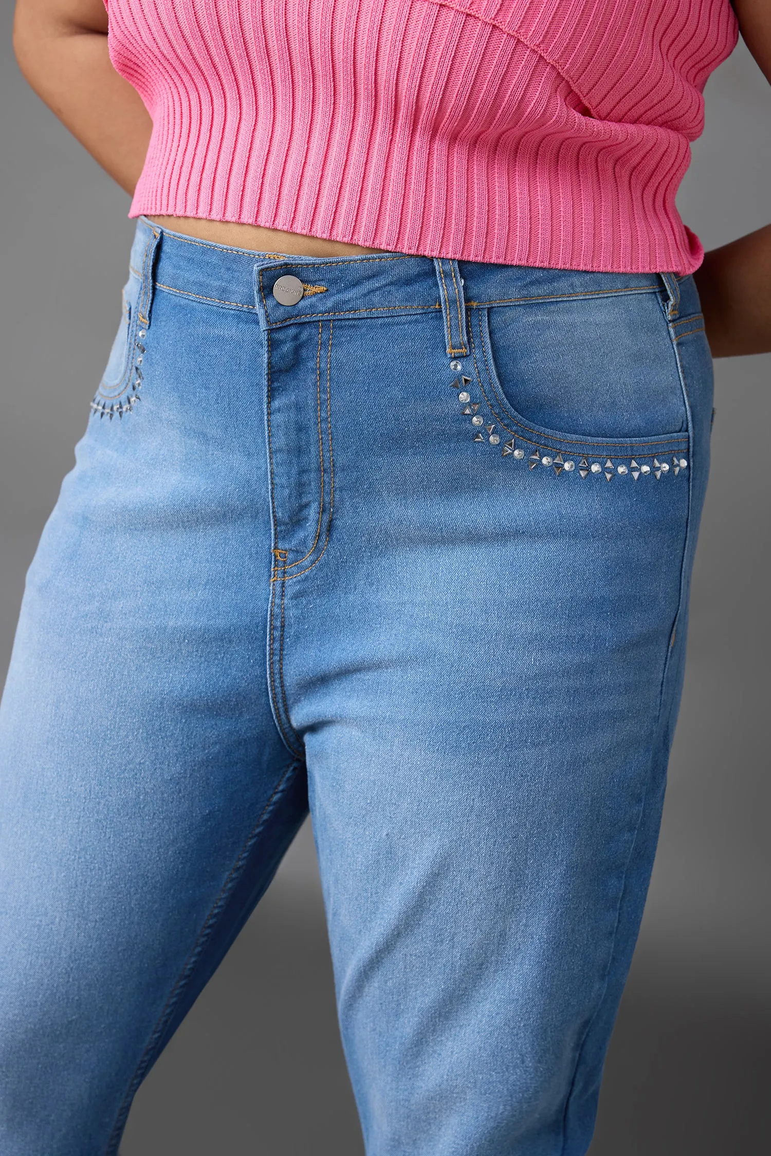 Curve Blue Rhinestone Bootcut Jeans