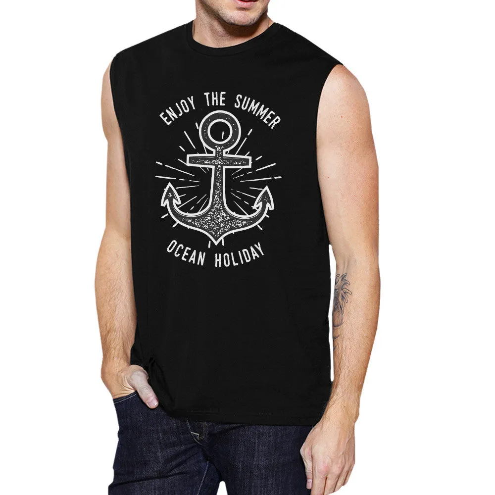 Enjoy The Summer Ocean Holiday Mens Black Muscle Top