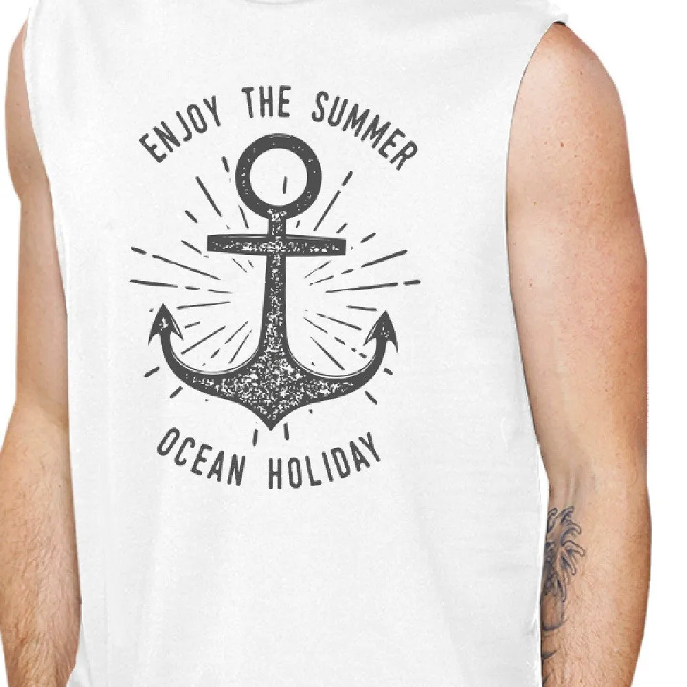 Enjoy The Summer Ocean Holiday Mens White Muscle Top