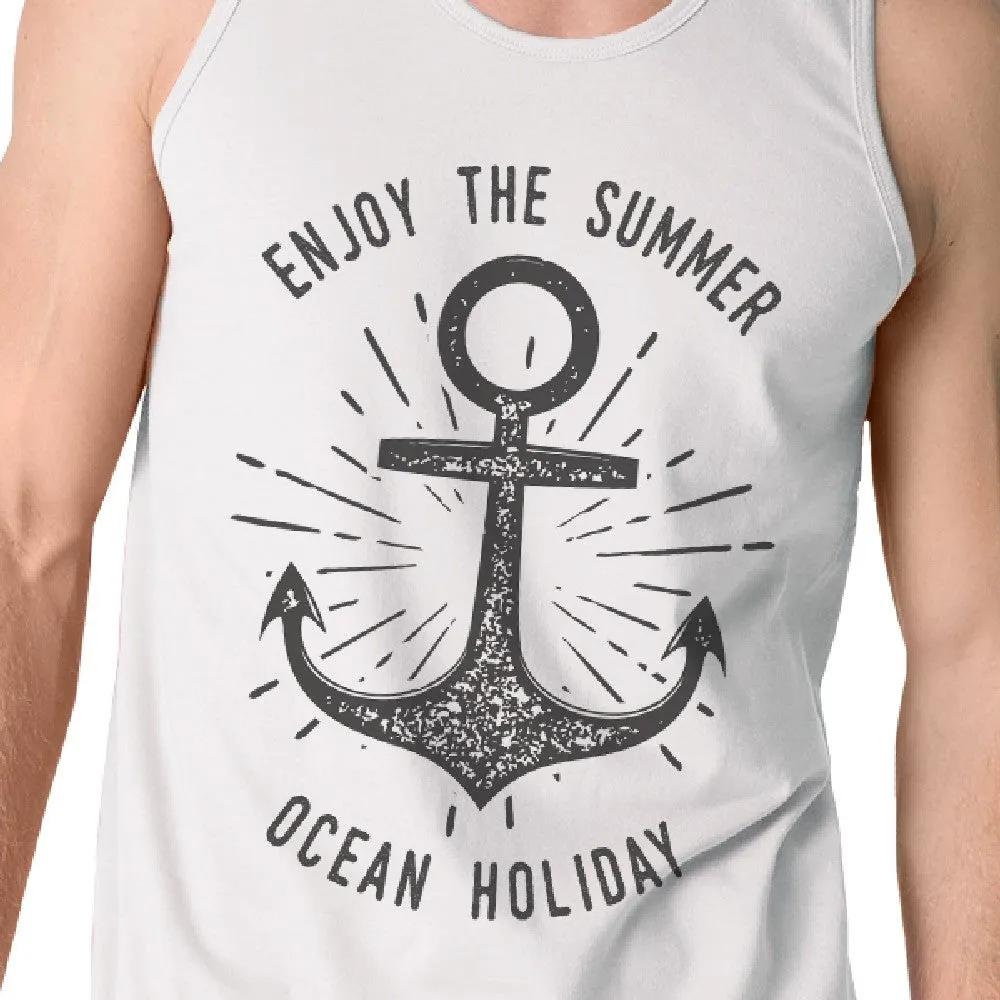 Enjoy The Summer Ocean Holiday Mens White Tank Top