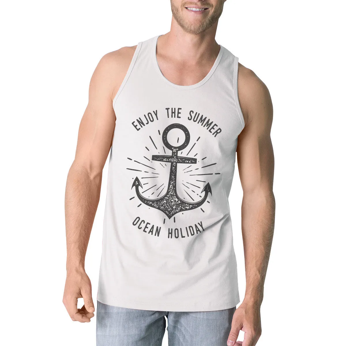 Enjoy The Summer Ocean Holiday Mens White Tank Top