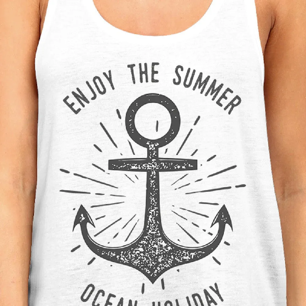 Enjoy The Summer Ocean Holiday Womens White Tank Top