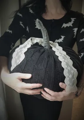 Extra Large Black Knit Pumpkin Pillow Pouf