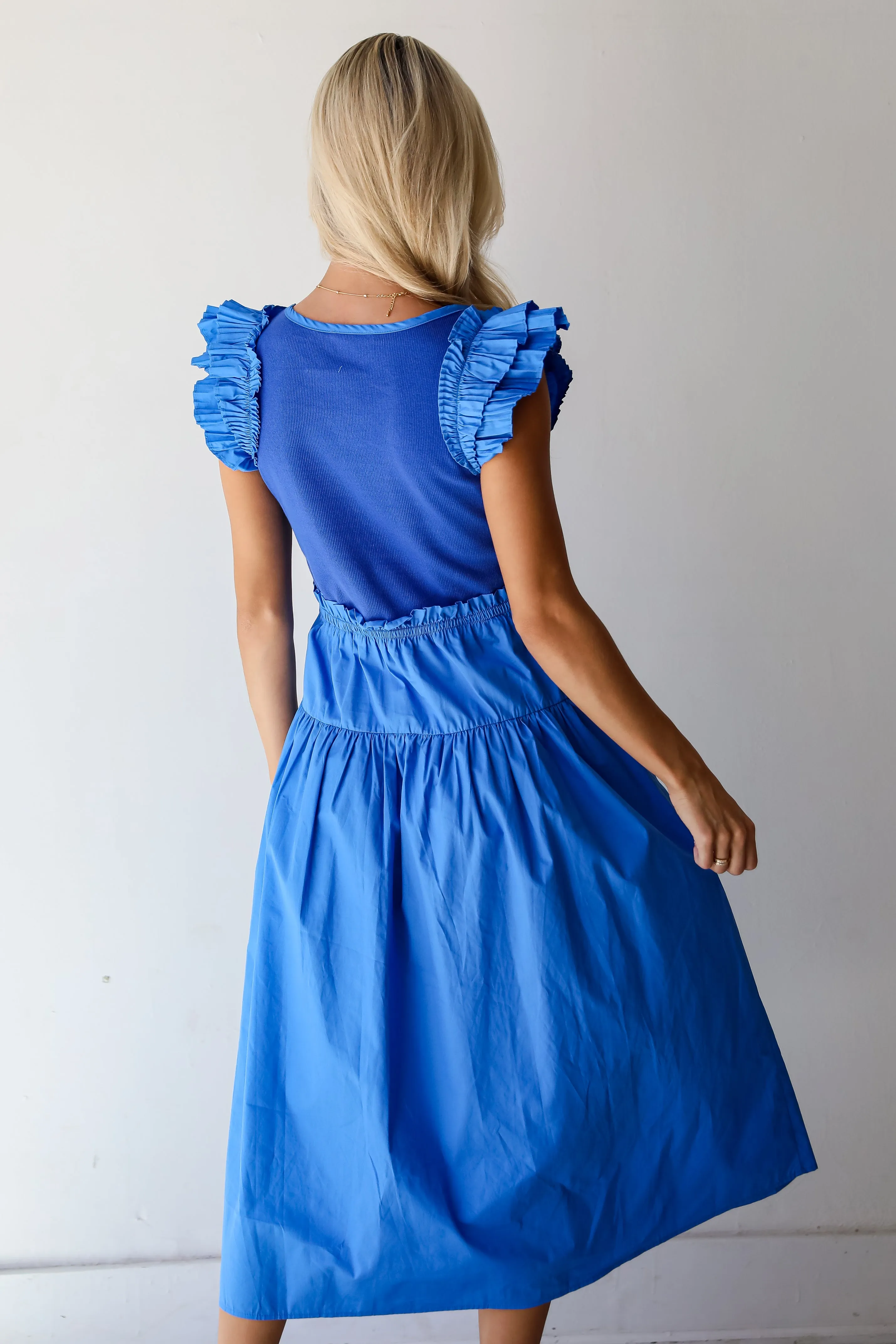 FINAL SALE - Exceedingly Dreamy Blue Contrast Ruffle Midi Dress