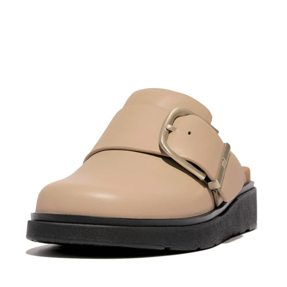 FitFlop Gen-FF Maxi Buckle Leather Mules Latte Beige