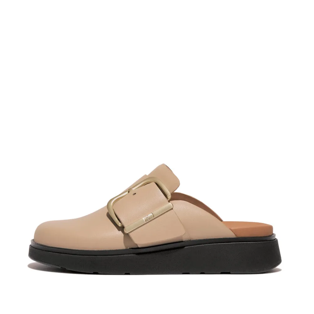 FitFlop Gen-FF Maxi Buckle Leather Mules Latte Beige