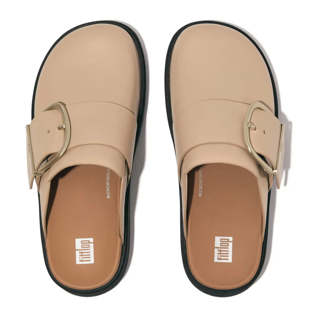 FitFlop Gen-FF Maxi Buckle Leather Mules Latte Beige