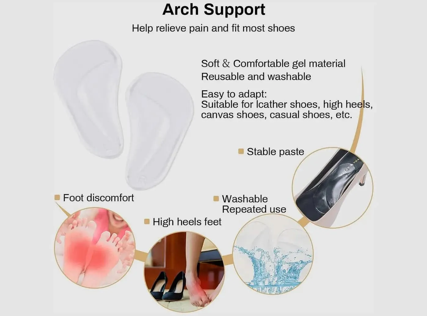 FitVille Gel Arch Support Pads (5-Pair Bundle)