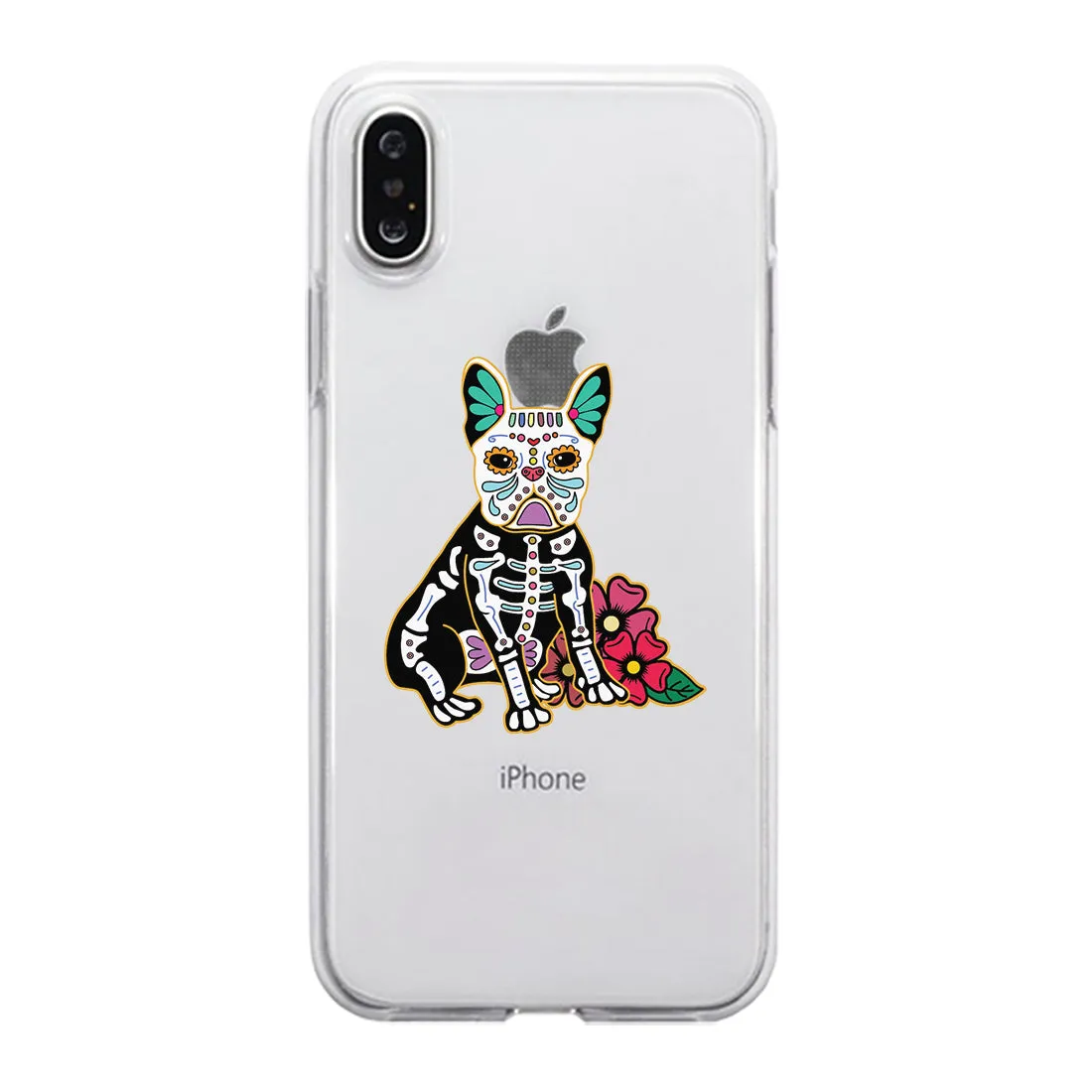 Frenchie Day Of Dead Halloween Clear Phone Case