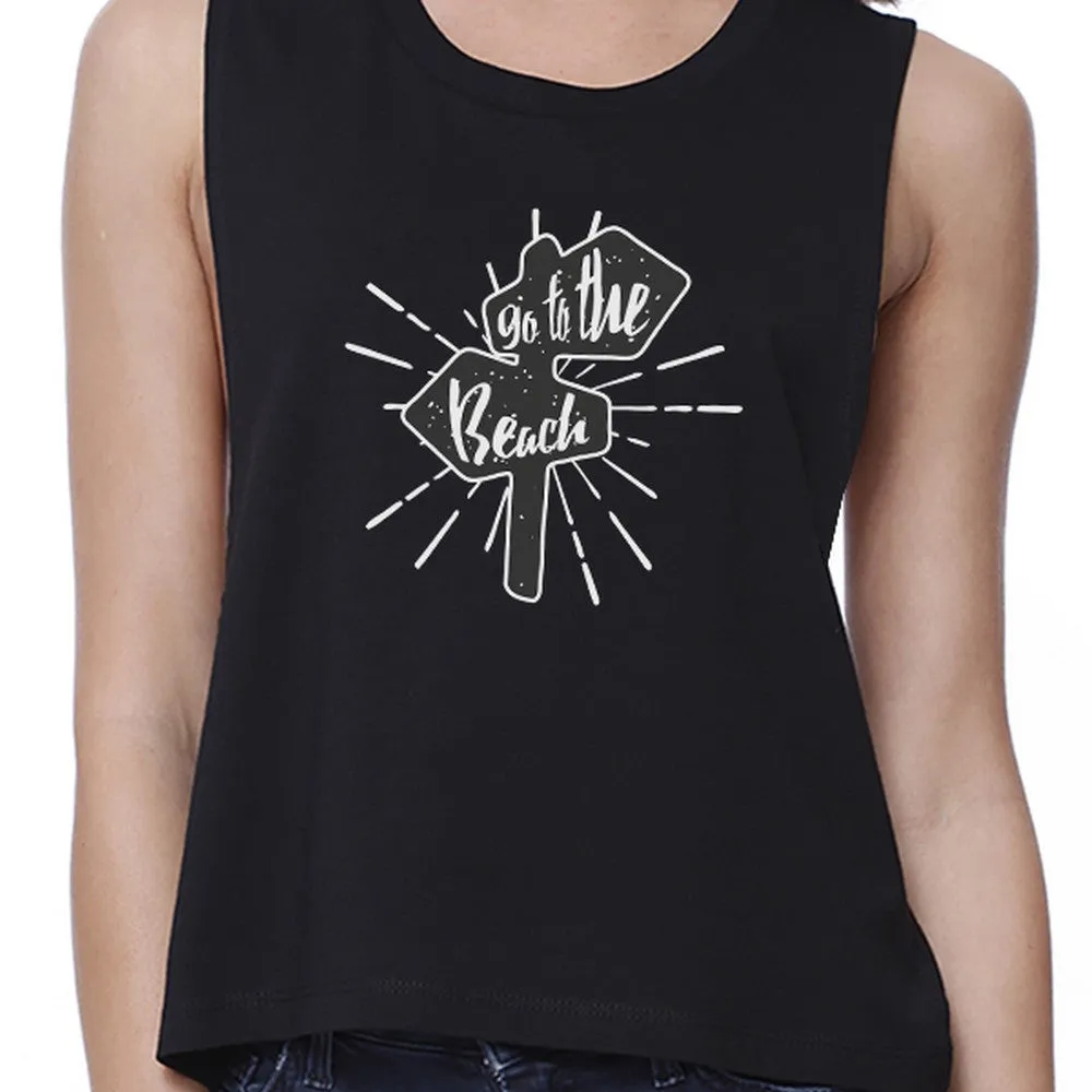 Go To The Beach Womens Black Crop Top