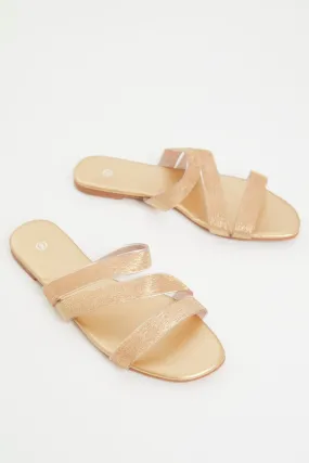 Gold Strap Detail Flat Slides