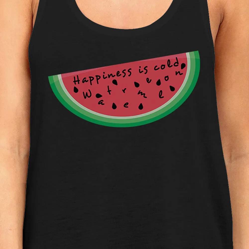 Happiness Is Cold Watermelon Womens Black Cotton Tanks Racerback