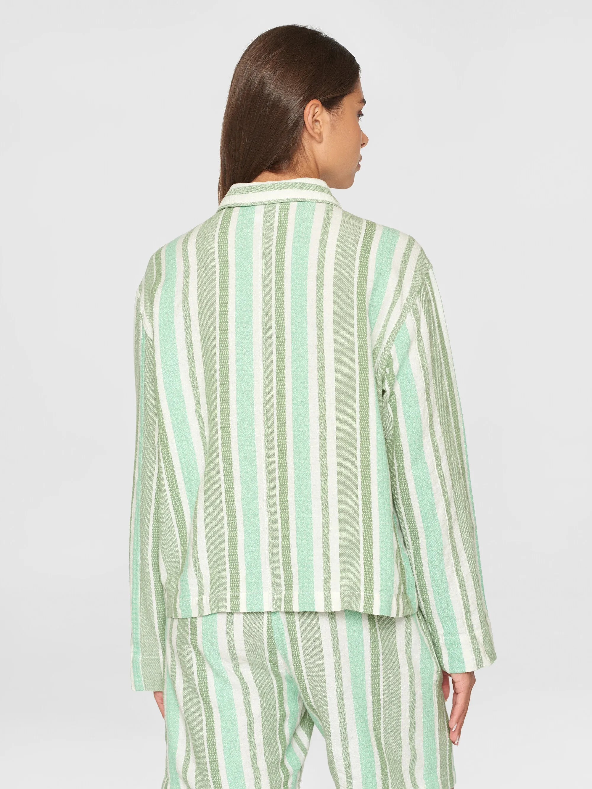 Jacquard woven stripe regular overshirt - GOTS/Vegan - Green stripe