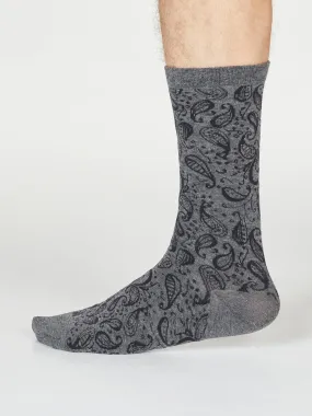 Larnard Paisley Socks - Dark Grey Marle