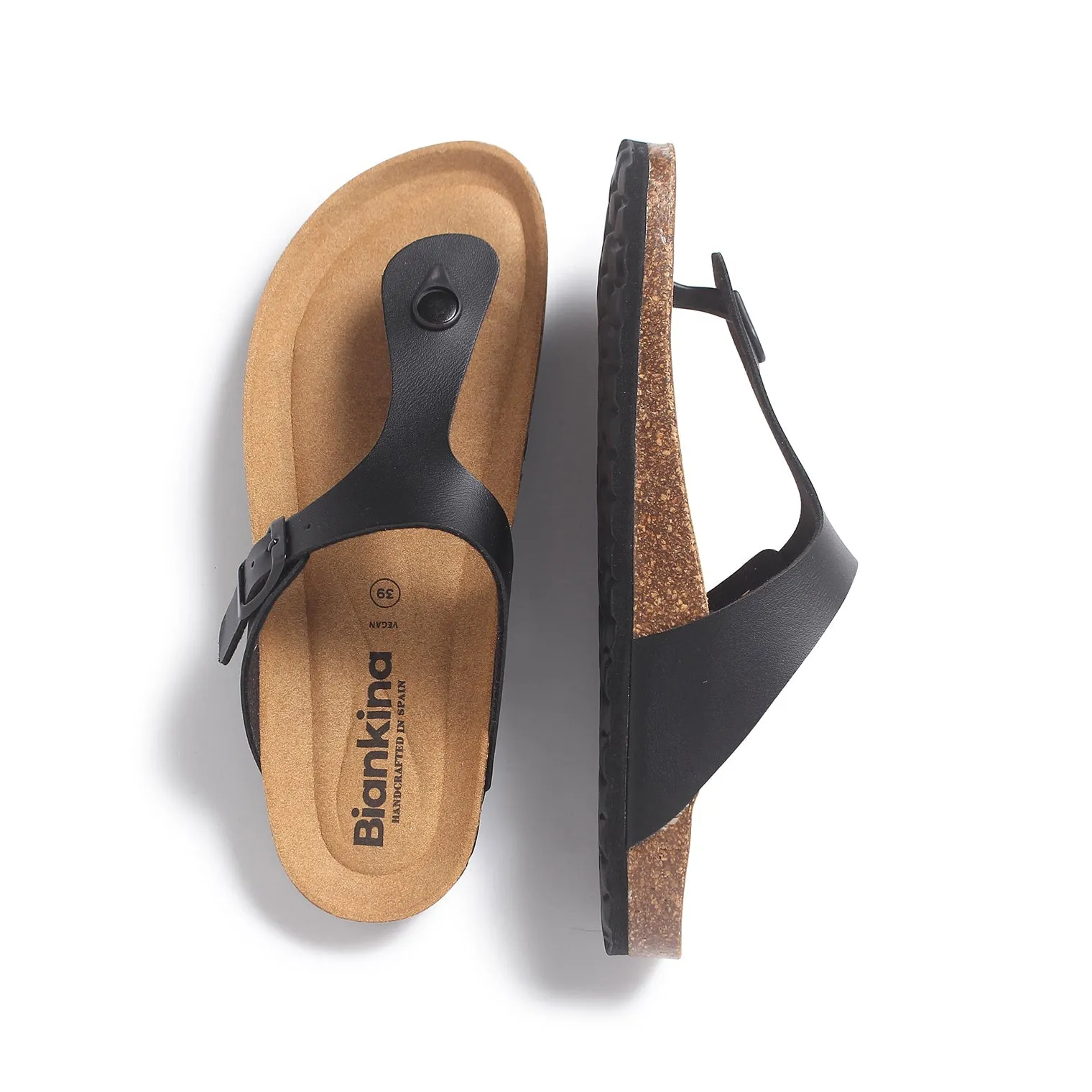 Malaga Vegan Leather Cork Sandal - Black