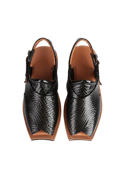 Myles Men's Durable Cow Leather Snake Print Peshawari Chappal