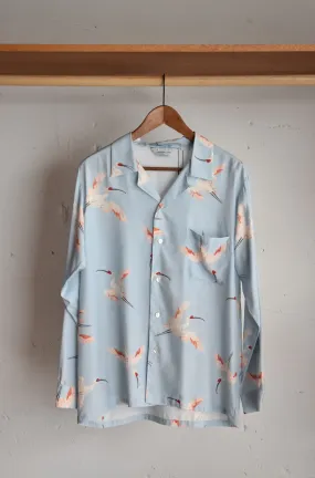 「NIPOALOHA」rayon L/S aloha shirt 朱鷺文様