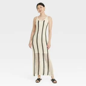 Open Box - Women's Open Work Maxi Sundress - A New Day Cream/Black Striped L