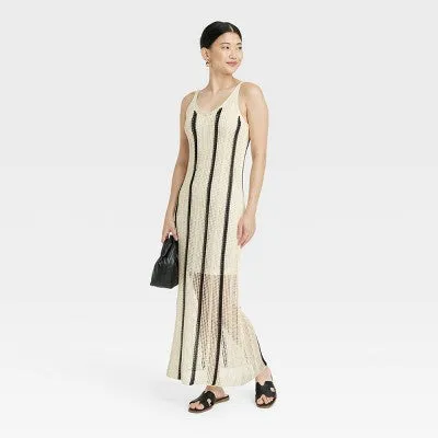 Open Box - Women's Open Work Maxi Sundress - A New Day Cream/Black Striped M