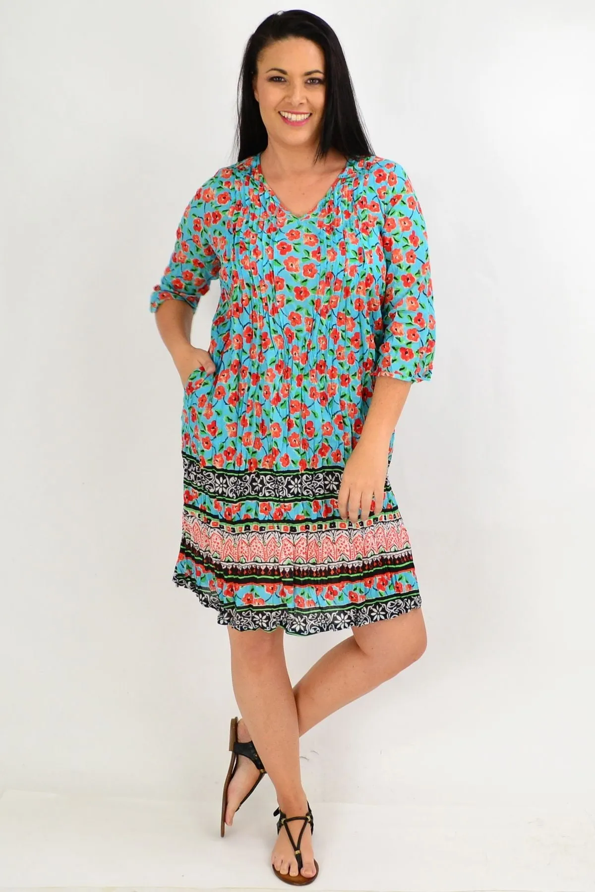 Orange Floral Crinkle One Summer Tunic Dress