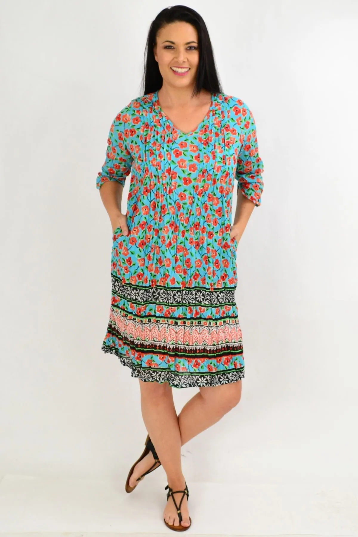 Orange Floral Crinkle One Summer Tunic Dress