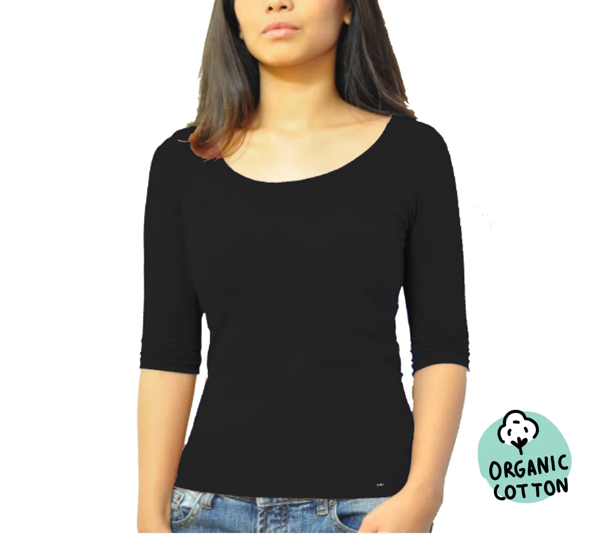 ORGANIC COTTON 3/4 SLEEVE ROUND NECK TOP PACK OF 2 (BLACK&BLACK)