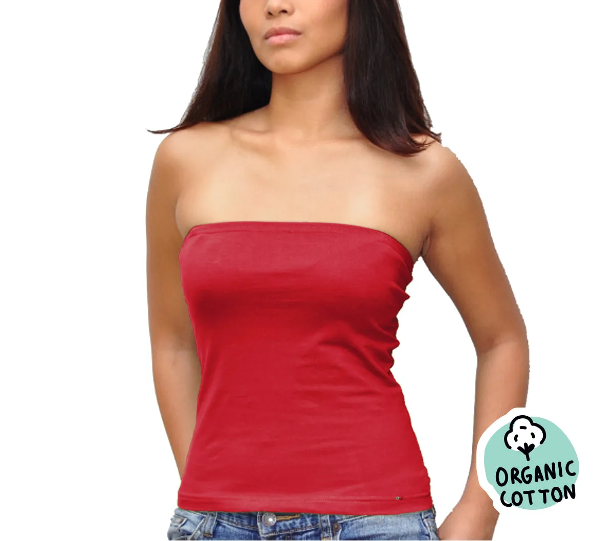 ORGANIC COTTON BASIC LONG TUBE TOP PACK OF 3 (BLACK/FUCHSIA/RED)