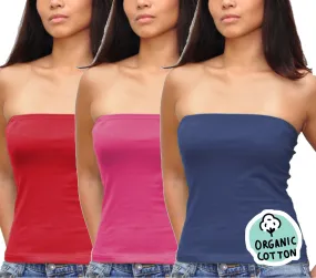 ORGANIC COTTON BASIC LONG TUBE TOP PACK OF 3 (NAVY/FUCHSIA/RED)