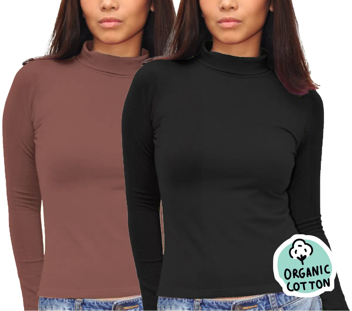 ORGANIC COTTON LONG SLEEVE TURTLE NECK PACK OF 2 (BLACK&BROWN)