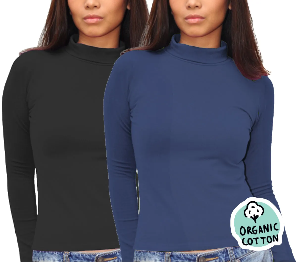 ORGANIC COTTON LONG SLEEVE TURTLE NECK PACK OF 2 (BLACK&NAVY)