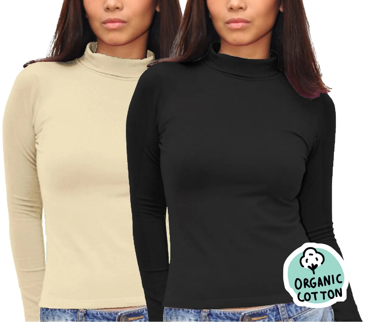 ORGANIC COTTON LONG SLEEVE TURTLE NECK PACK OF 2 (BLACK&NUDE)